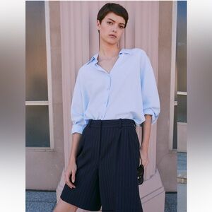 Babaton Navy Pinstripe Women's tailored Bermudas
